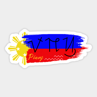 Phil. Flag Surat Hanunuo script  Mangyan tribe Mindodro island - word Pinoy Sticker